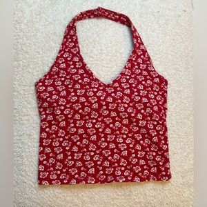 Hollister Red Floral Halter Tank Top